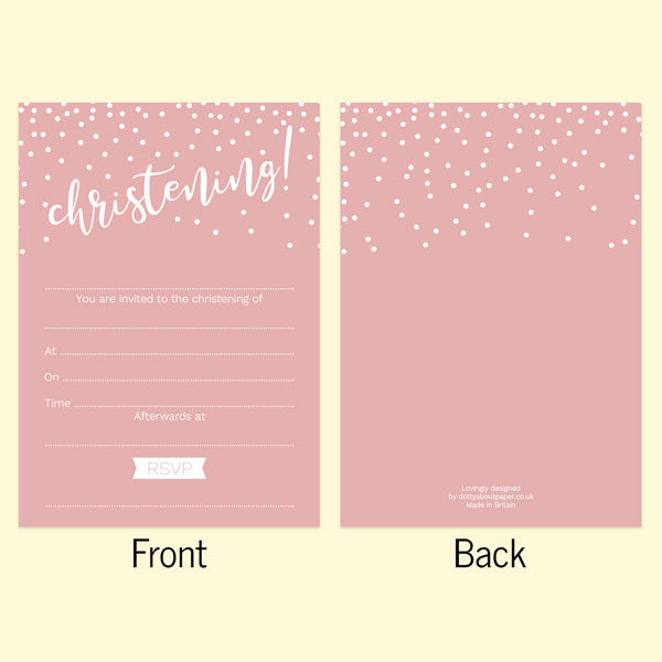 Christening Invitations - Pink Dots Typography - Pack of 10