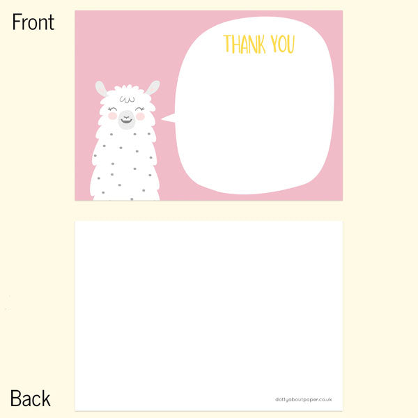 Ready to Write Kids Thank You Cards - Pink Llama - Pack of 10