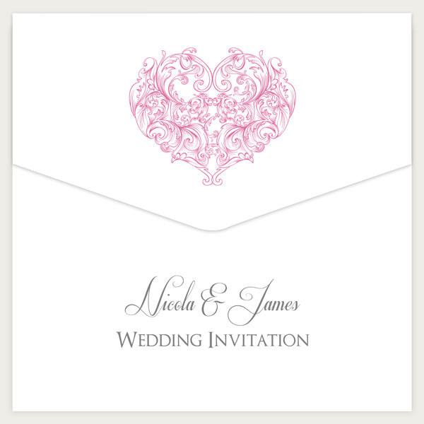 Je t'aime - Pocketfold Wedding Invitation & RSVP - Rose Pink