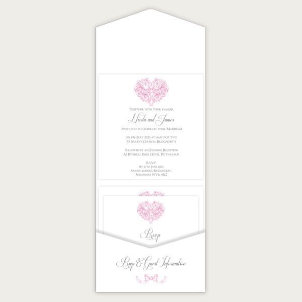 Je t'aime - Pocketfold Wedding Invitation & RSVP - Rose Pink