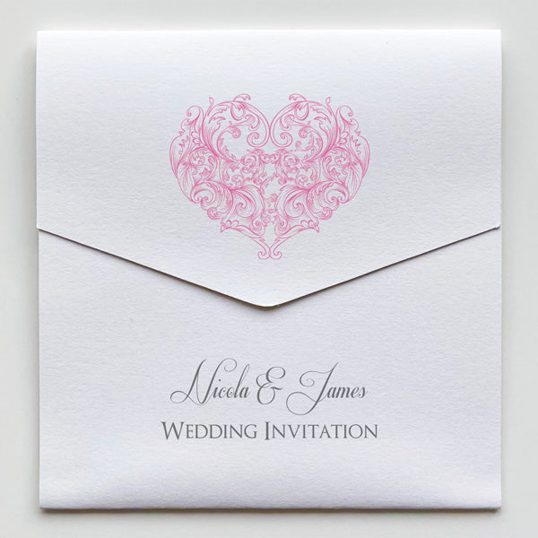 Je t'aime - Pocketfold Wedding Invitation & RSVP - Rose Pink