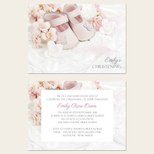 Christening Invitations - Girls Pink Shoes - Postcard - Pack of 10