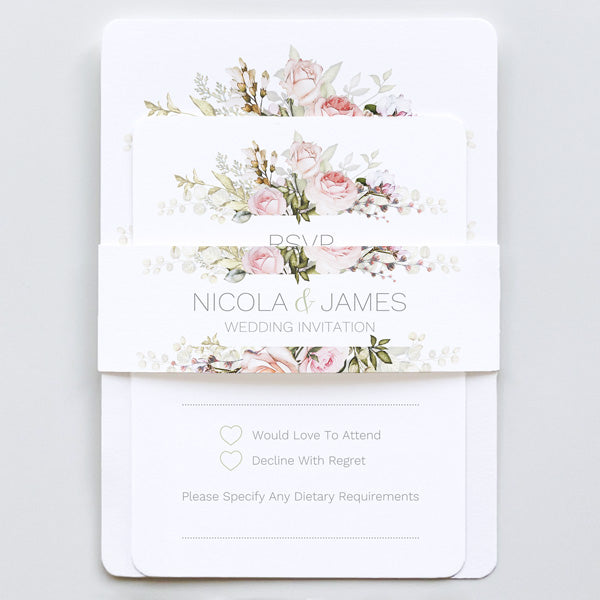 Pink Country Flowers - Boutique Wedding Invitation & RSVP