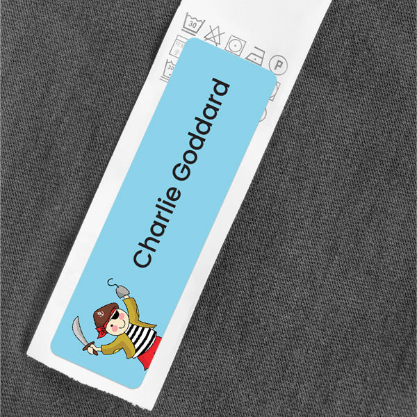 Medium Personalised Stick On Waterproof (Clothing/Equipment) Name Labels - Pirate - Pack of 36