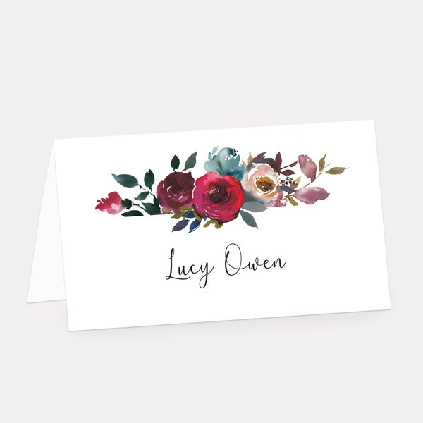 Boho Burgundy Flowers Place Card