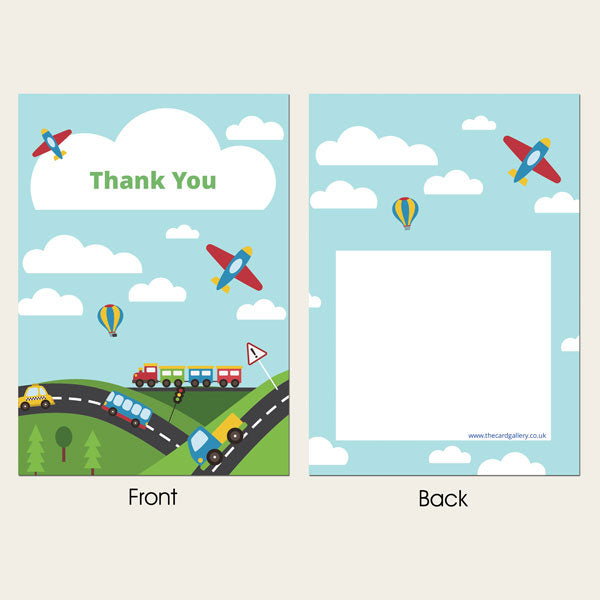 Ready to Write Kids Thank You Cards - Planes, Trains & Automobiles - Pack of 10
