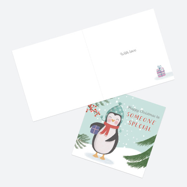 Christmas Card - Polar Pals - Penguin & Present - Someone Special