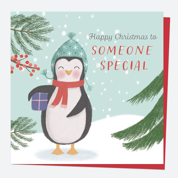 Christmas Card - Polar Pals - Penguin & Present - Someone Special
