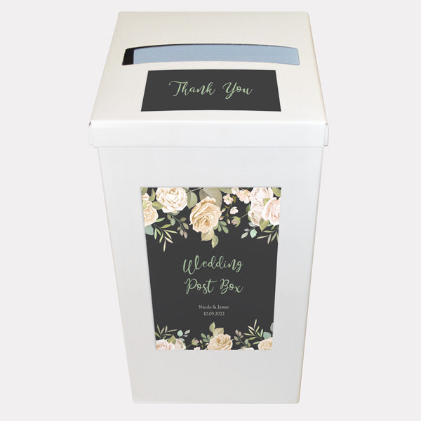 Black & Cream Roses Personalised Wedding Post Box