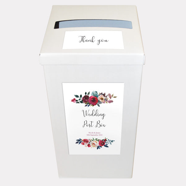 Boho Burgundy Flowers Personalised Wedding Post Box