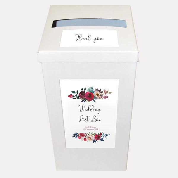 Boho Burgundy Flowers Personalised Wedding Post Box