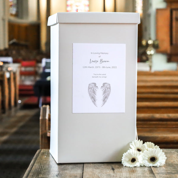 Funeral Post Box - Grey Angel Wings - Fast Delivery at Dotty About Paper