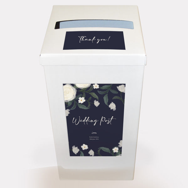 Navy Country Flowers Personalised Wedding Post Box