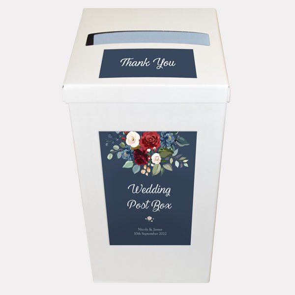 Navy Jewel Flowers Personalised Wedding Post Box