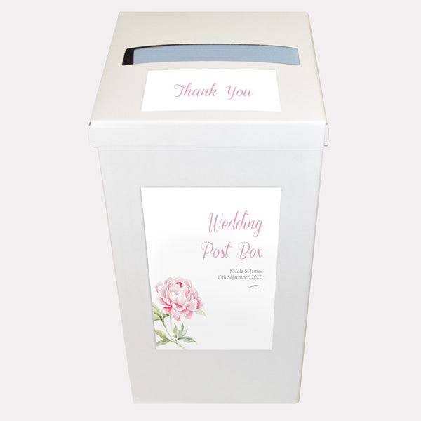 Pretty Pink Peony Iridescent Personalised Wedding Post Box