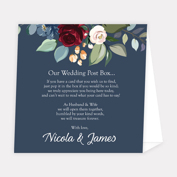 Navy Jewel Flowers Personalised Wedding Post Box