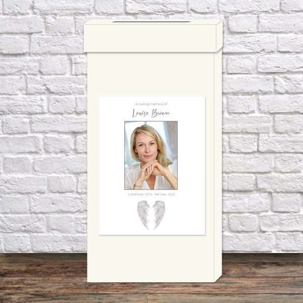 Foil Funeral Post Box - Silver Angel Wings