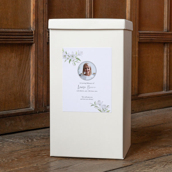 Foil Funeral Post Box - White Lilies Photo