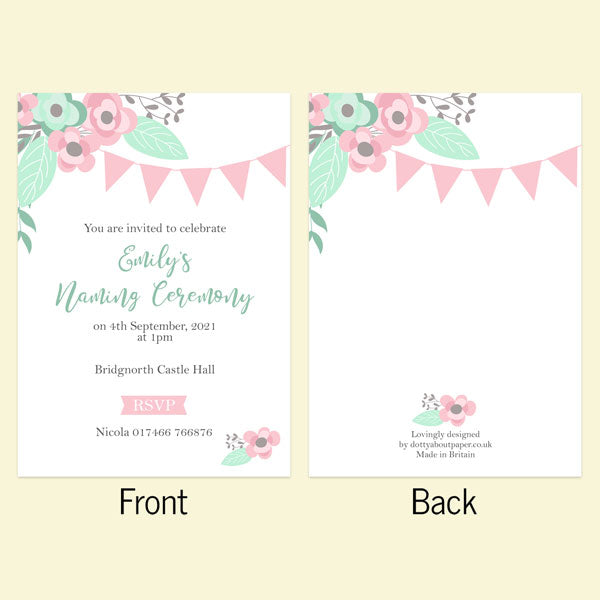 Naming Ceremony Invitations - Pretty Pastel Party - Pack of 10