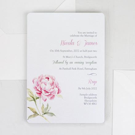 Pretty Pink Peony Iridescent Wedding Invitation