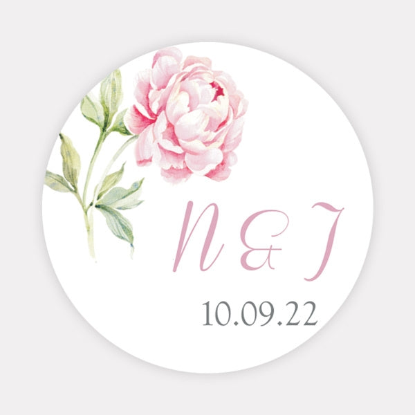 Pretty Pink Peony Wedding Stickers - Pack of 35