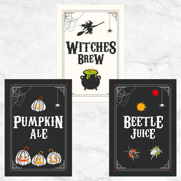 Pumpkin Trio - Halloween Bottle Labels - Assorted Pack of 9