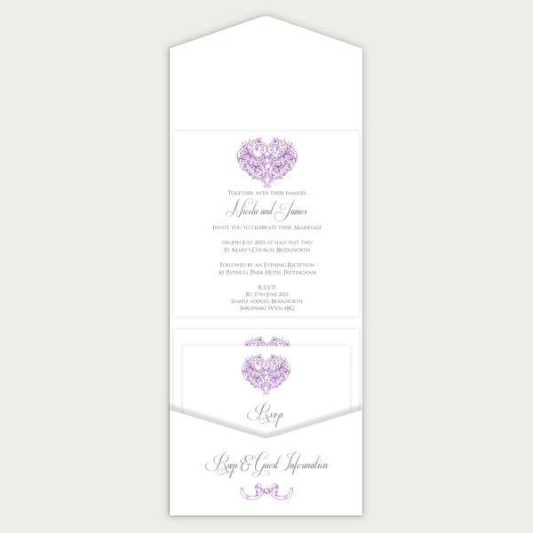 Je t'aime - Pocketfold Wedding Invitation & RSVP - Purple