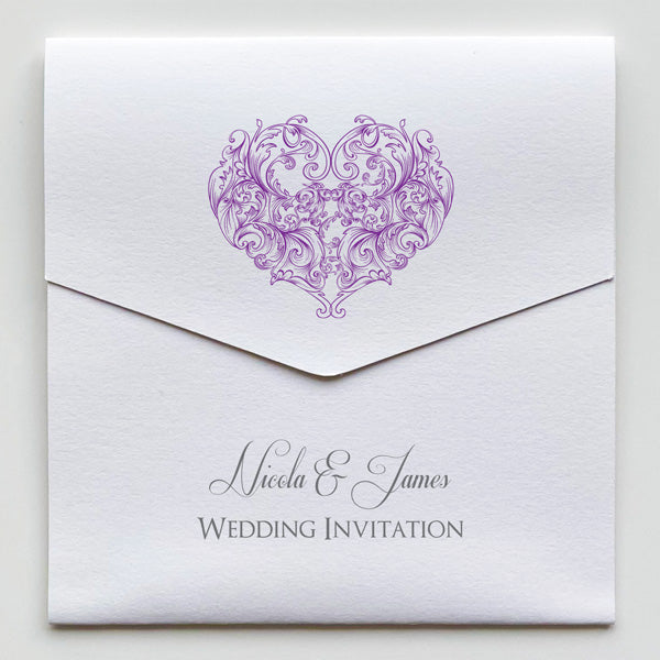 Je t'aime - Pocketfold Wedding Invitation & RSVP - Purple