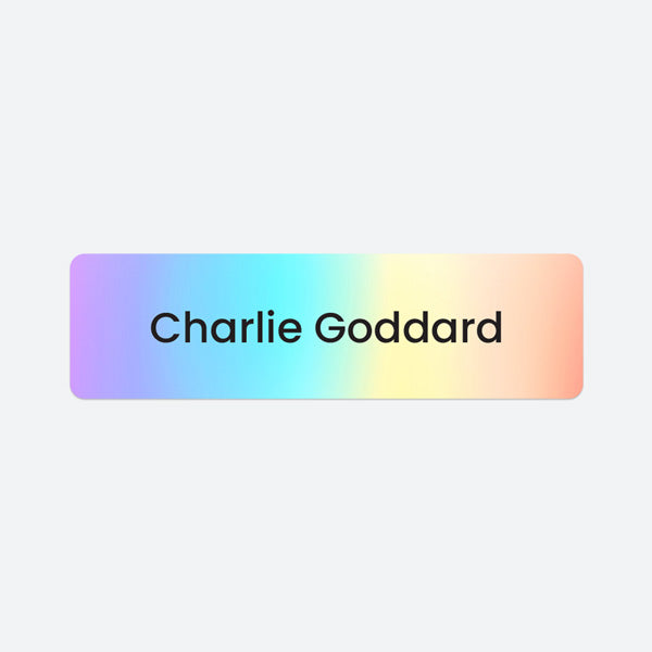 Medium Personalised Stick On Waterproof (Equipment) Name Labels - Rainbow Ombre - Pack of 36