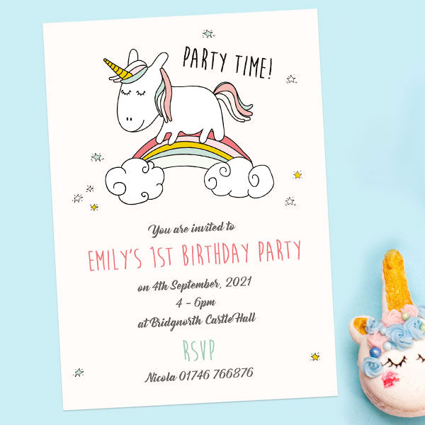 1st Birthday Invitations - Rainbow Unicorn - Pack of 10
