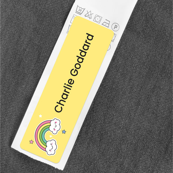 Medium Personalised Stick On Waterproof (Clothing/Equipment) Name Labels - Rainbow Stars - Pack of 36