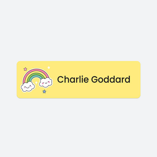 Medium Personalised Stick On Waterproof (Clothing/Equipment) Name Labels - Rainbow Stars - Pack of 36