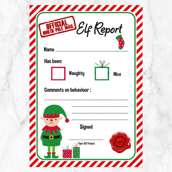 Red Stocking Elf - Christmas Elf Letters with Reports & Award Stickers