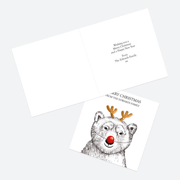 Personalised Christmas Cards - Red Nosed Polar Bear - Pack of 10