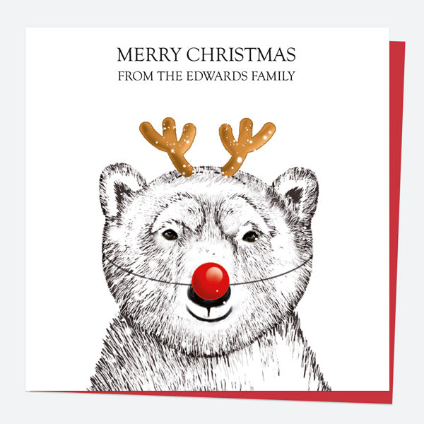 Personalised Christmas Cards - Red Nosed Polar Bear - Pack of 10