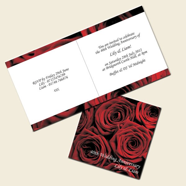 40th Wedding Anniversary Invitations - Red Roses