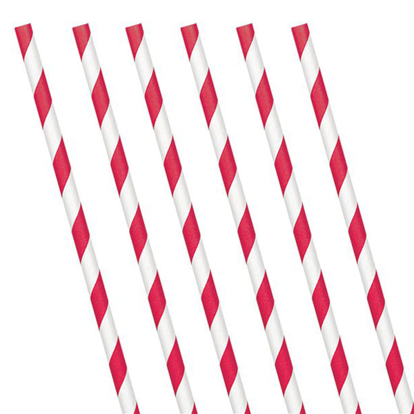 Paper Straws - Red Party Tableware - Pack of 24