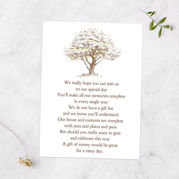 Romantic Woodland Tree Gift Poem Card