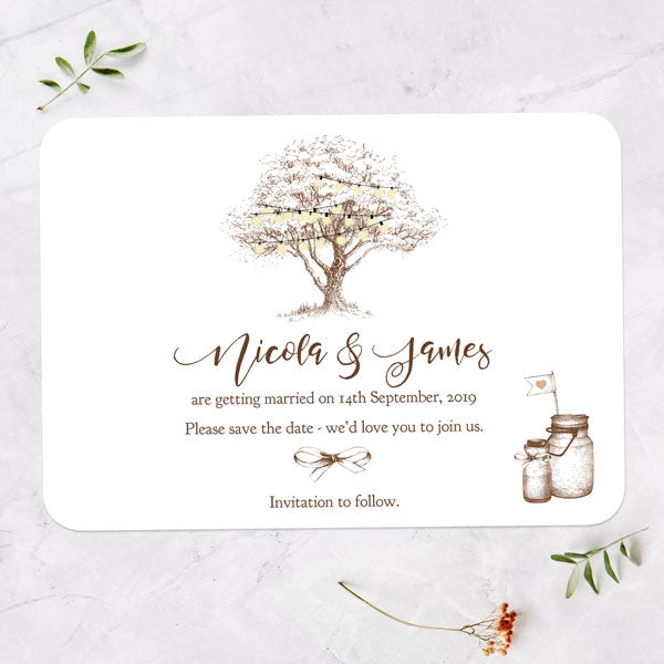 Romantic Woodland Tree Save the Date Cards