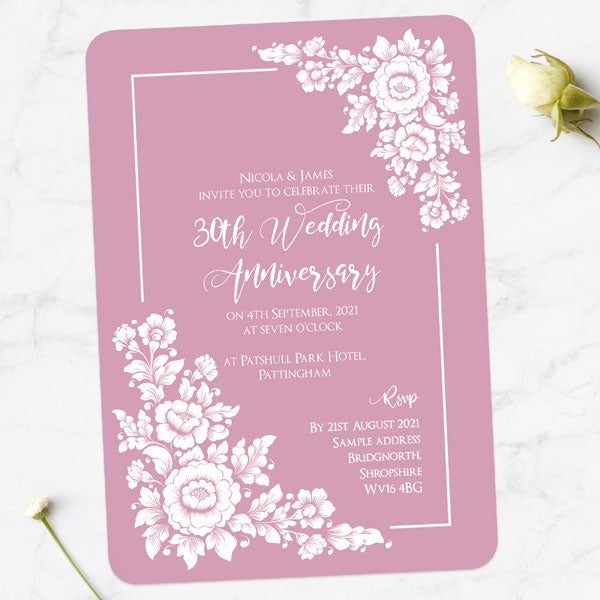 30th Wedding Anniversary Invitations - Romantic Flowers
