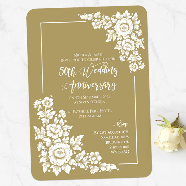 50th Wedding Anniversary Invitations - Romantic Flowers