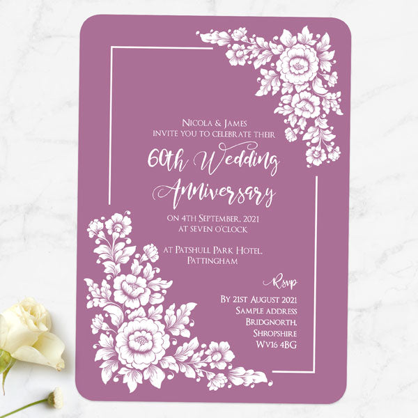 60th Wedding Anniversary Invitations - Romantic Flowers