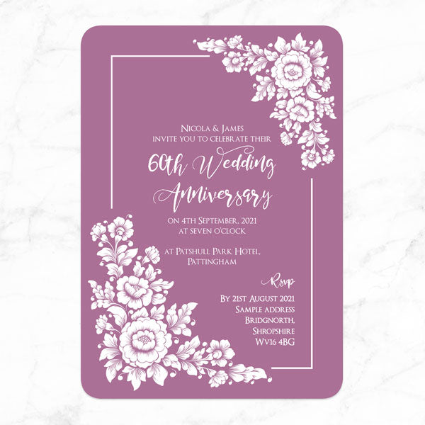 60th Wedding Anniversary Invitations - Romantic Flowers