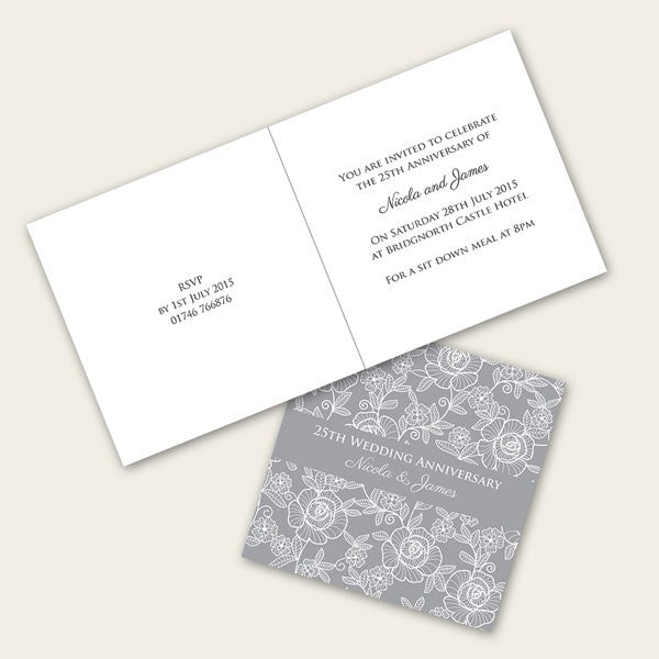 25th Wedding Anniversary Invitations - Rose Pattern