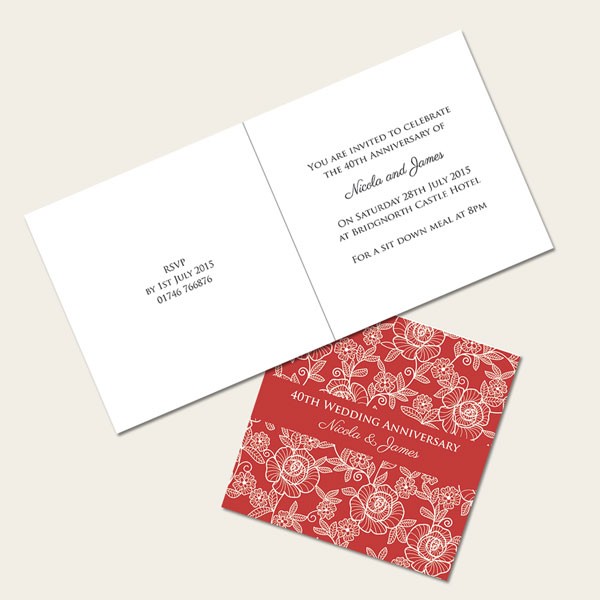 40th Wedding Anniversary Invitations - Rose Pattern