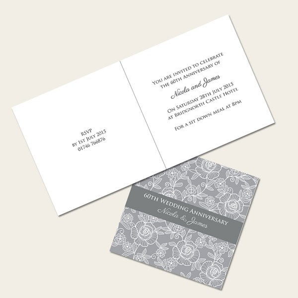 60th Wedding Anniversary Invitations - Rose Pattern