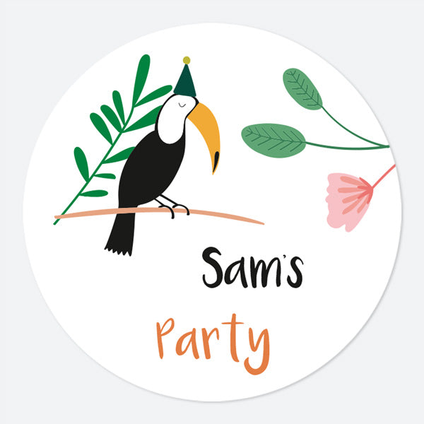 Go Wild Safari - Large Round Personalised Party Stickers - Pack of 12