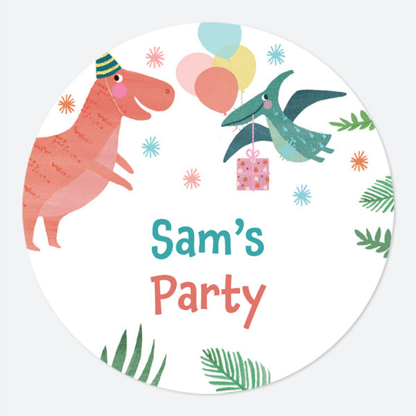Jurassic Dinosaur - Large Round Personalised Party Stickers - Pack of 12