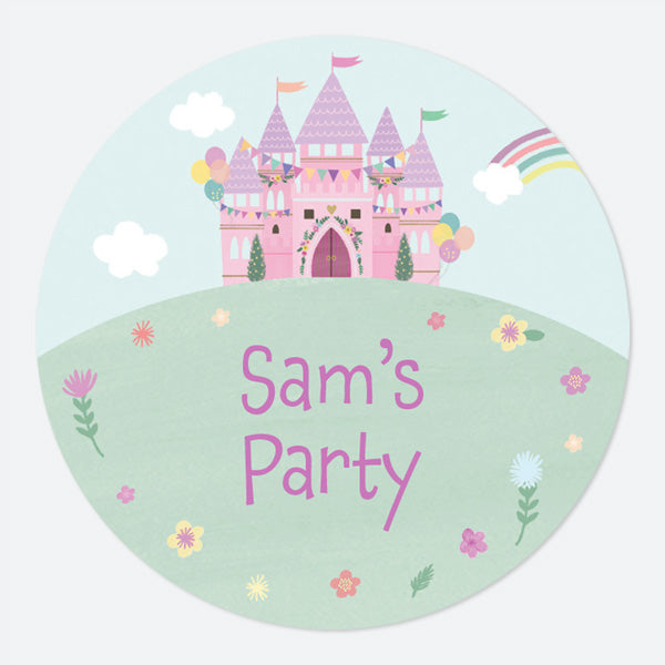 Princess Castle - Large Round Personalised Party Stickers - Pack of 12