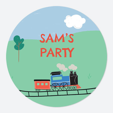 Train Track - Large Round Personalised Party Stickers - Pack of 12